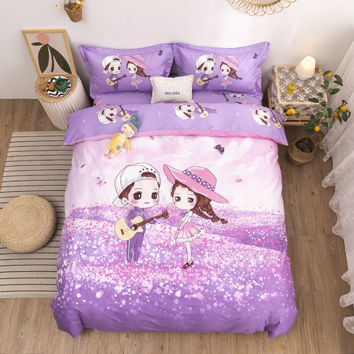 91家纺网 家纺一手货源 找家纺 金爱家 2021新款13372卡通全棉四件套 薰衣草之恋