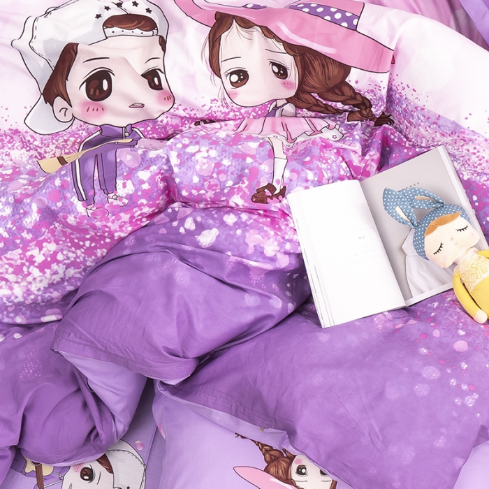 91家纺网 家纺一手货源 找家纺 金爱家 2021新款13372卡通全棉四件套 薰衣草之恋