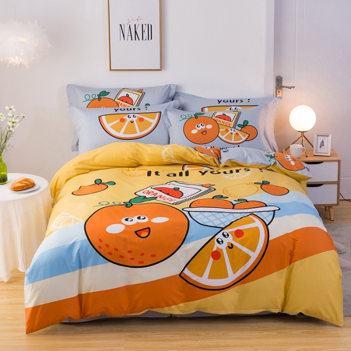 91家纺网 家纺一手货源 找家纺 金爱家 2021新款13372卡通全棉四件套 阳光橙