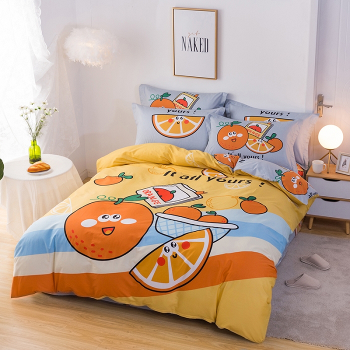 91家纺网 家纺一手货源 找家纺 金爱家 2021新款13372卡通全棉四件套 阳光橙