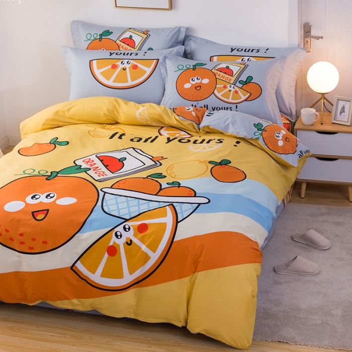 91家纺网 家纺一手货源 找家纺 金爱家 2021新款13372卡通全棉四件套 阳光橙