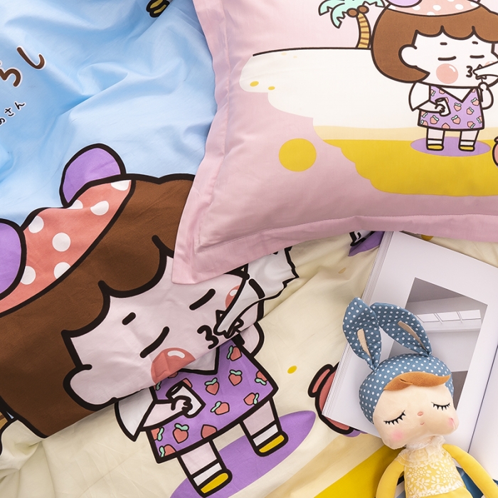 91家纺网 家纺一手货源 找家纺 金爱家 2021新款13372卡通全棉四件套 阳光沙滩