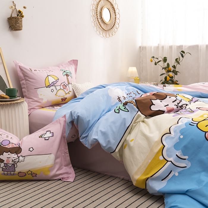 91家纺网 家纺一手货源 找家纺 金爱家 2021新款13372卡通全棉四件套 阳光沙滩