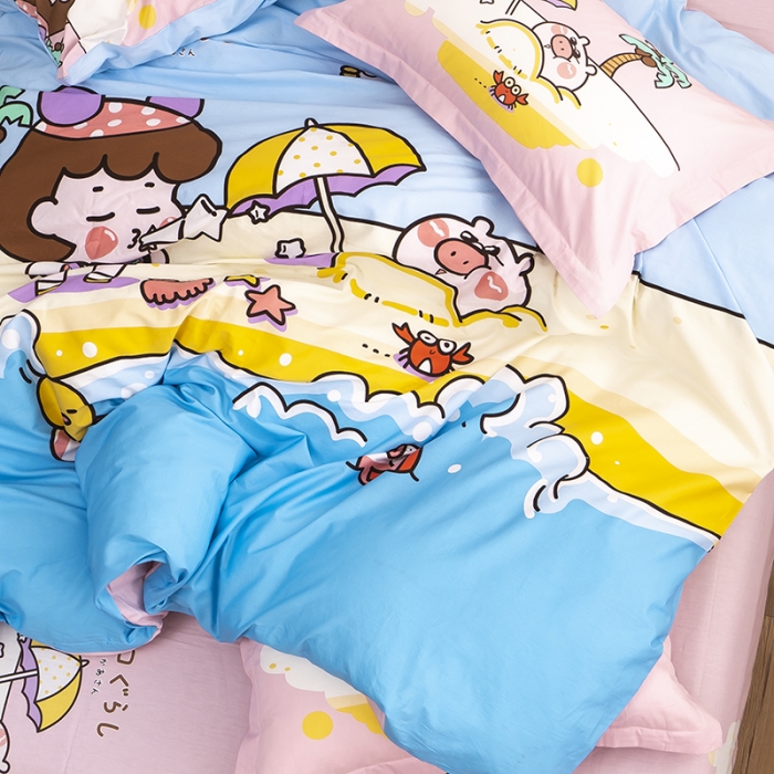 91家纺网 家纺一手货源 找家纺 金爱家 2021新款13372卡通全棉四件套 阳光沙滩