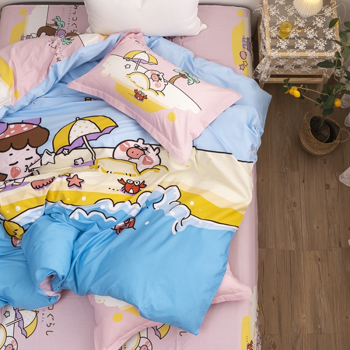 91家纺网 家纺一手货源 找家纺 金爱家 2021新款13372卡通全棉四件套 阳光沙滩