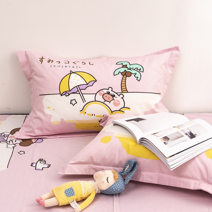 91家纺网 家纺一手货源 找家纺 金爱家 2021新款13372卡通全棉四件套 阳光沙滩