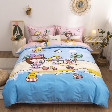 金爱家 2021新款13372卡通全棉四件套 阳光沙滩