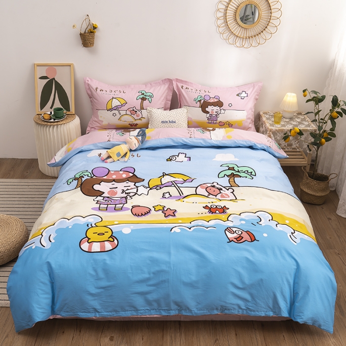 91家纺网 家纺一手货源 找家纺 金爱家 2021新款13372卡通全棉四件套 阳光沙滩