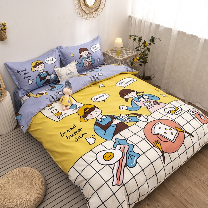 91家纺网 家纺一手货源 找家纺 金爱家 2021新款13372卡通全棉四件套 营养早餐