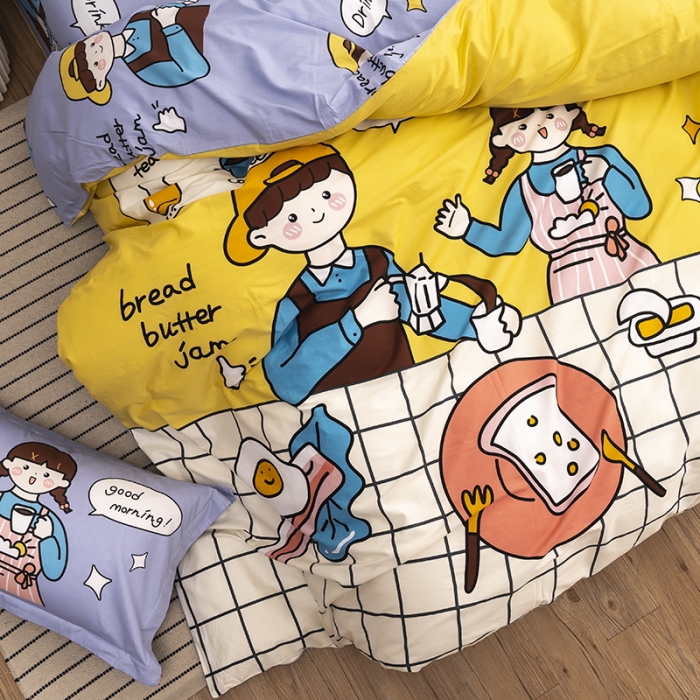 91家纺网 家纺一手货源 找家纺 金爱家 2021新款13372卡通全棉四件套 营养早餐