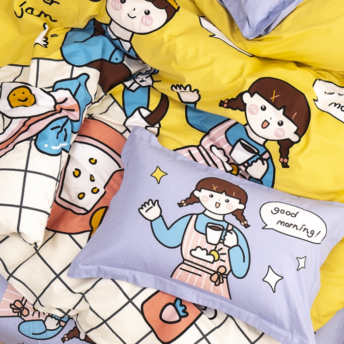 91家纺网 家纺一手货源 找家纺 金爱家 2021新款13372卡通全棉四件套 营养早餐