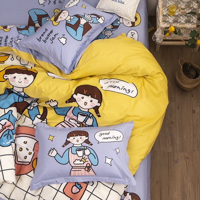 91家纺网 家纺一手货源 找家纺 金爱家 2021新款13372卡通全棉四件套 营养早餐