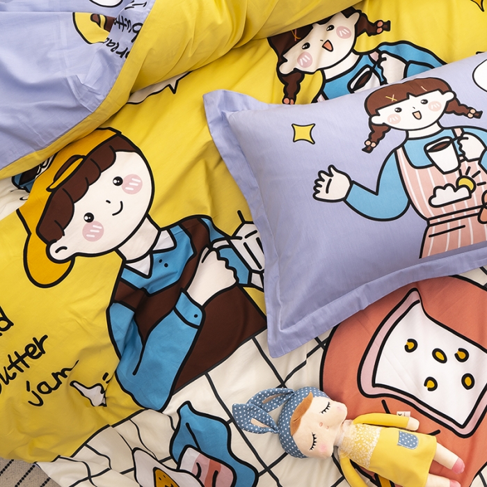 91家纺网 家纺一手货源 找家纺 金爱家 2021新款13372卡通全棉四件套 营养早餐