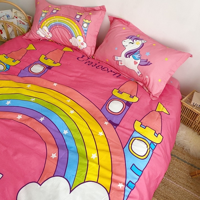 91家纺网 家纺一手货源 找家纺 金爱家 2021新款13372卡通全棉四件套 独家彩虹小马