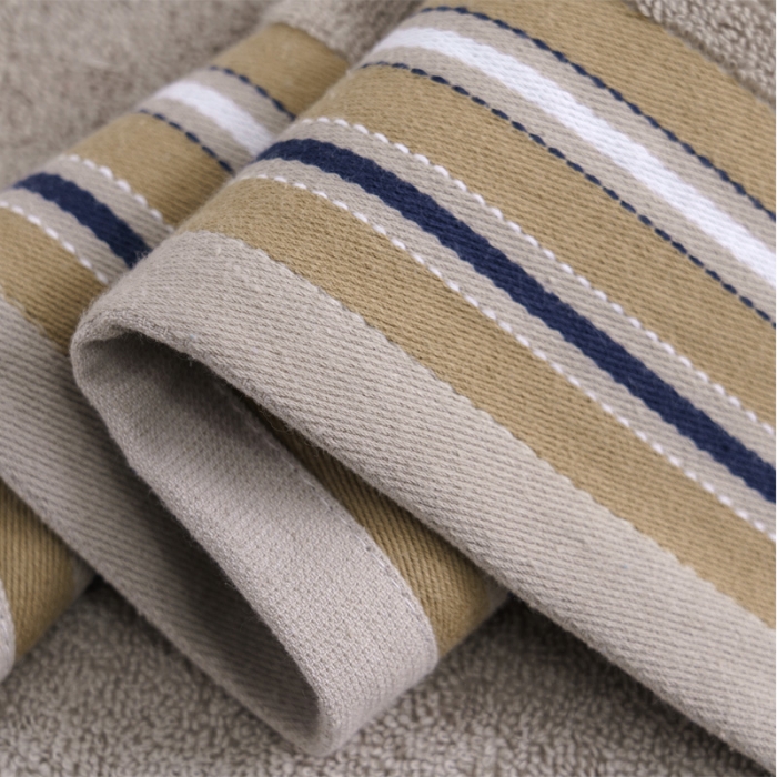 91家纺网 家纺一手货源 找家纺 朴尔 2021新款全棉32股彩格条系列毛巾浴巾毛巾浅咖色