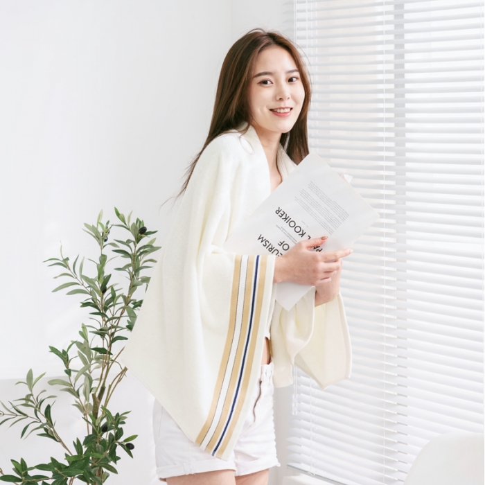 91家纺网 家纺一手货源 找家纺 朴尔 2021新款全棉32股彩格条系列毛巾浴巾浴巾洁白色