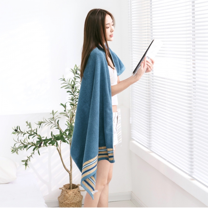 91家纺网 家纺一手货源 找家纺 朴尔 2021新款全棉32股彩格条系列毛巾浴巾浴巾墨绿色