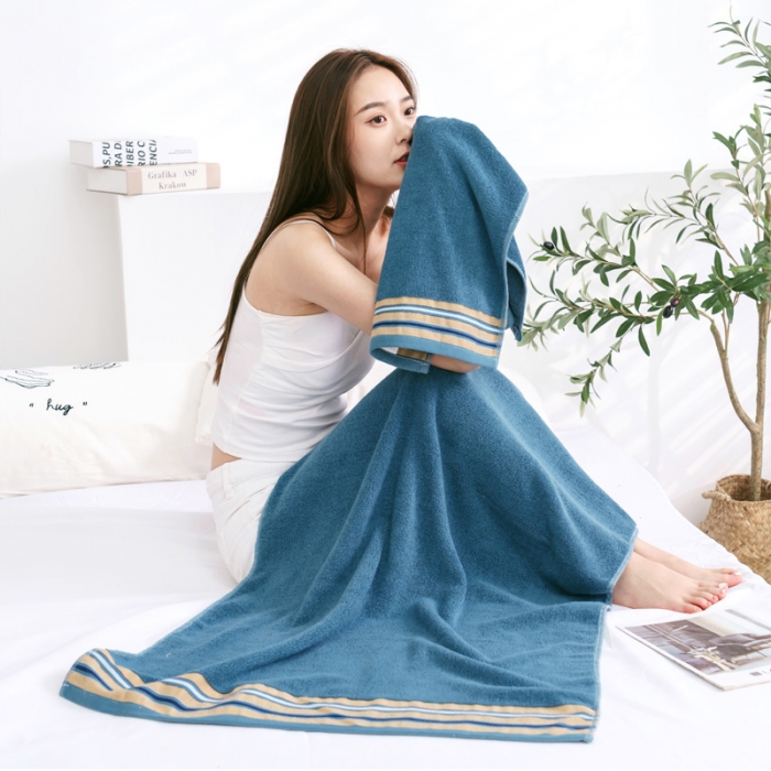 91家纺网 家纺一手货源 找家纺 朴尔 2021新款全棉32股彩格条系列毛巾浴巾浴巾墨绿色