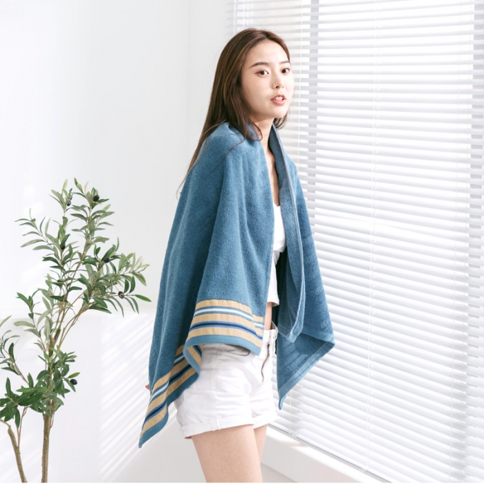 91家纺网 家纺一手货源 找家纺 朴尔 2021新款全棉32股彩格条系列毛巾浴巾浴巾墨绿色