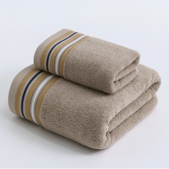 91家纺网 家纺一手货源 找家纺 朴尔 2021新款全棉32股彩格条系列毛巾浴巾浴巾浅咖色