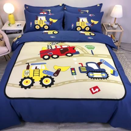 金爱家 2021新款13372大版全棉卡通四件套工程车