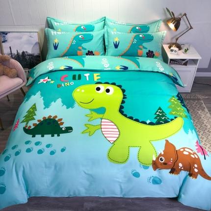 91家纺网 家纺一手货源 找家纺 金爱家 2021新款13372大版全棉卡通四件套恐龙绿