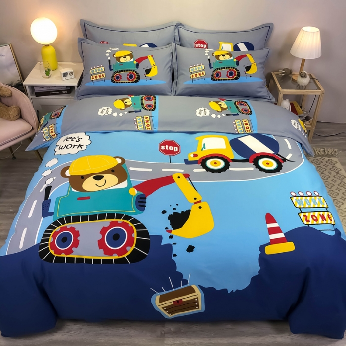 91家纺网 家纺一手货源 找家纺 金爱家 2021新款13372大版全棉卡通四件套奇妙世界