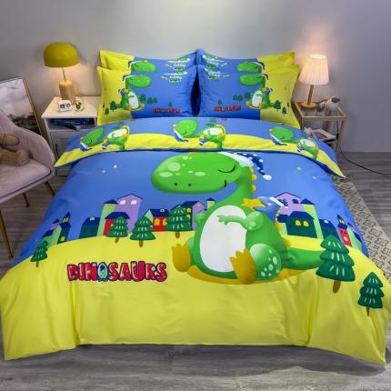 91家纺网 家纺一手货源 找家纺 金爱家 2021新款13372大版全棉卡通四件套晚安恐龙