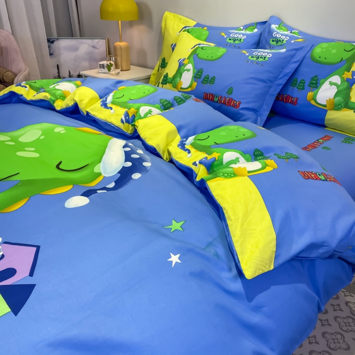 91家纺网 家纺一手货源 找家纺 金爱家 2021新款13372大版全棉卡通四件套晚安恐龙