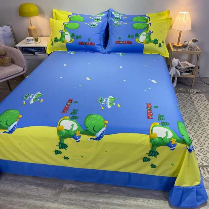 91家纺网 家纺一手货源 找家纺 金爱家 2021新款13372大版全棉卡通四件套晚安恐龙