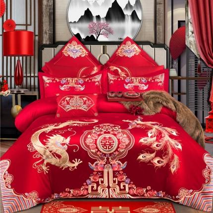 91家纺网 家纺一手货源 找家纺 2025新120S全棉刺绣贡缎提花婚庆四件套多件套和和美美