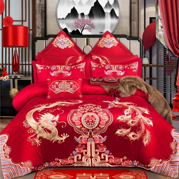 91家纺网 家纺一手货源 找家纺 2025新120S全棉刺绣贡缎提花婚庆四件套多件套和和美美