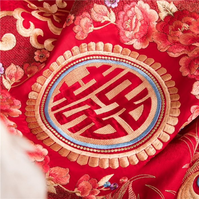 91家纺网 家纺一手货源 找家纺 2025新120S全棉刺绣贡缎提花婚庆四件套多件套和和美美