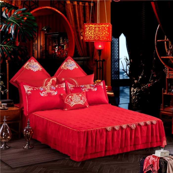 91家纺网 家纺一手货源 找家纺 2025新120S全棉刺绣贡缎提花婚庆四件套多件套和和美美