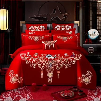 91家纺网 家纺一手货源 找家纺 玉雅家纺 2024新款绣花婚庆四件套多件套220系列