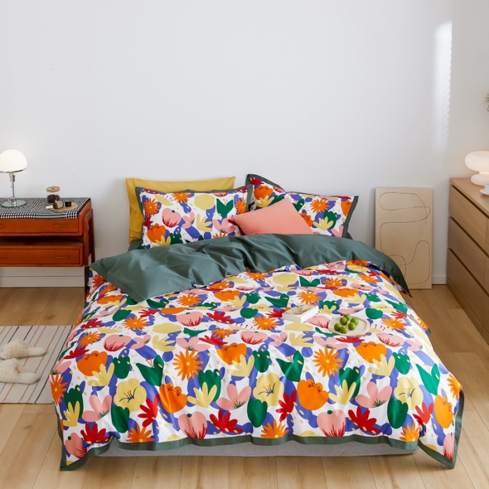 91家纺网 家纺一手货源 找家纺 优然居 2021新款小边款小美风格四件套 花蕊白