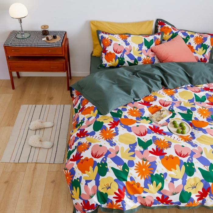 91家纺网 家纺一手货源 找家纺 优然居 2021新款小边款小美风格四件套 花蕊白