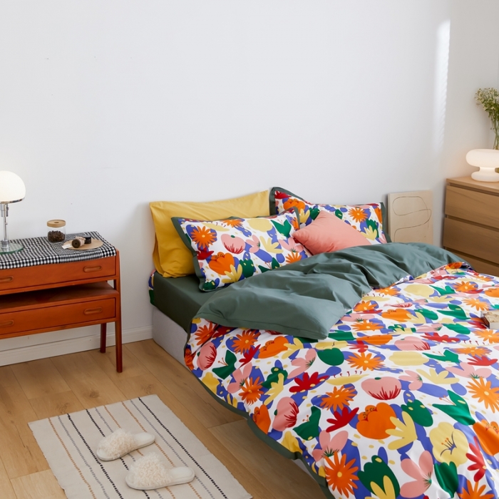 91家纺网 家纺一手货源 找家纺 优然居 2021新款小边款小美风格四件套 花蕊白