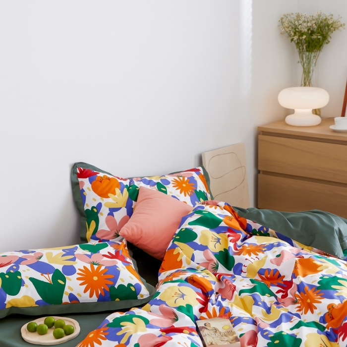 91家纺网 家纺一手货源 找家纺 优然居 2021新款小边款小美风格四件套 花蕊白