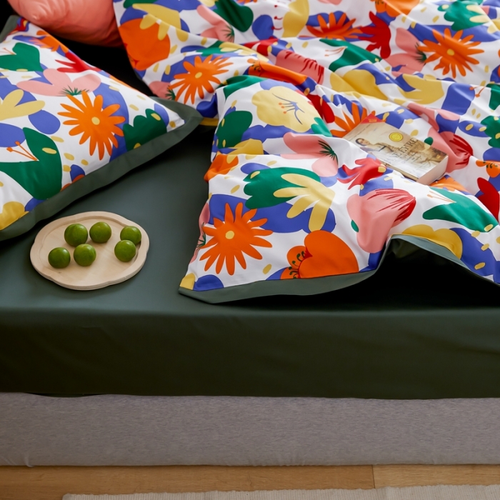 91家纺网 家纺一手货源 找家纺 优然居 2021新款小边款小美风格四件套 花蕊白