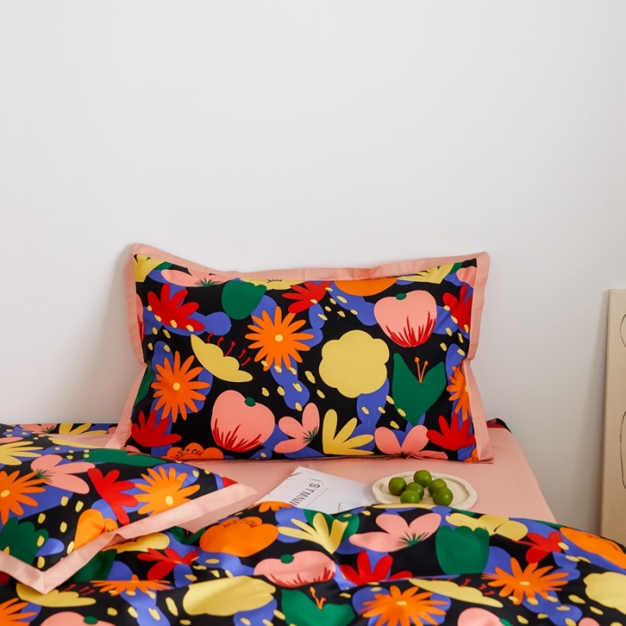 91家纺网 家纺一手货源 找家纺 优然居 2021新款小边款小美风格四件套 花蕊黑