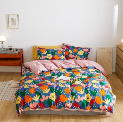 优然居 2021新款小边款小美风格四件套 花蕊灰蓝