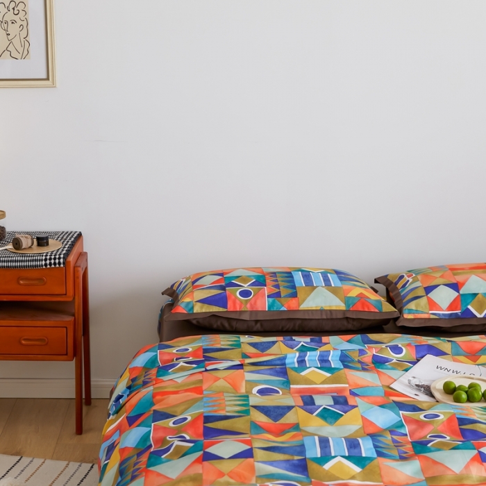 91家纺网 家纺一手货源 找家纺 优然居 2021新款小边款小美风格四件套 科姆橙