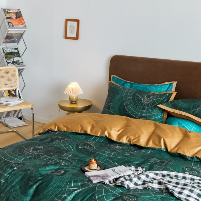 91家纺网 家纺一手货源 找家纺 优然居 2021新款小边款小美风格四件套 马丁拉绿