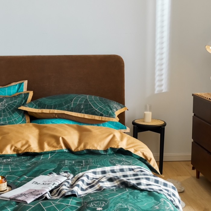 91家纺网 家纺一手货源 找家纺 优然居 2021新款小边款小美风格四件套 马丁拉绿