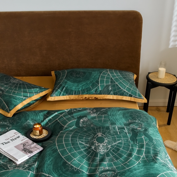 91家纺网 家纺一手货源 找家纺 优然居 2021新款小边款小美风格四件套 马丁拉绿