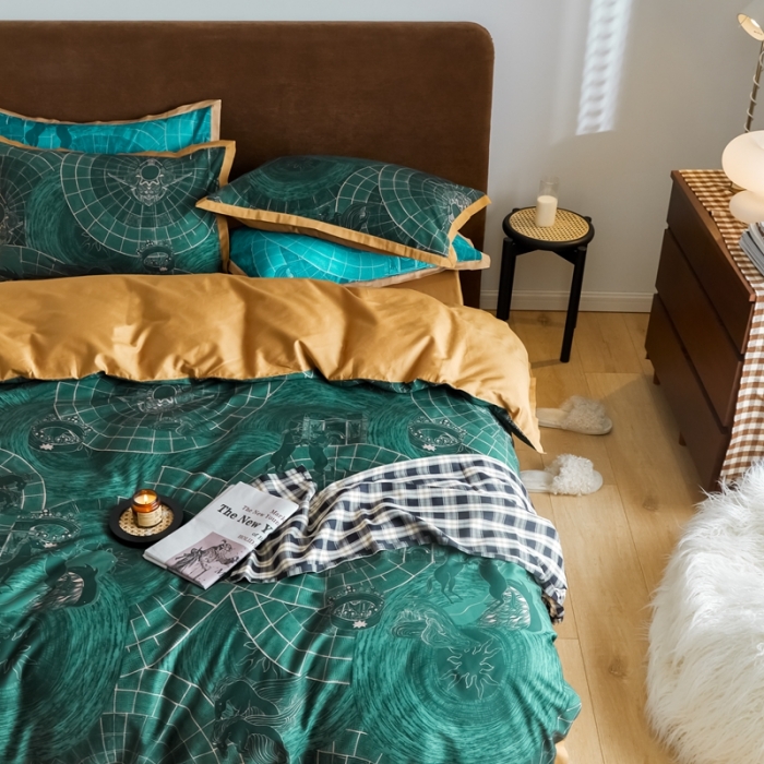 91家纺网 家纺一手货源 找家纺 优然居 2021新款小边款小美风格四件套 马丁拉绿