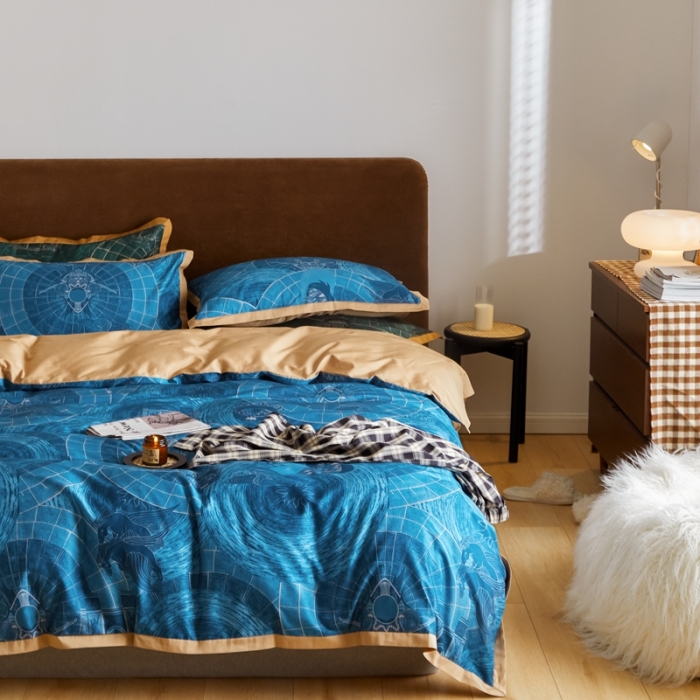 91家纺网 家纺一手货源 找家纺 优然居 2021新款小边款小美风格四件套 马拉丁蓝