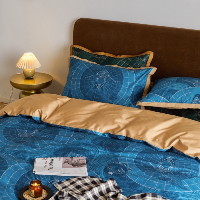 91家纺网 家纺一手货源 找家纺 优然居 2021新款小边款小美风格四件套 马拉丁蓝