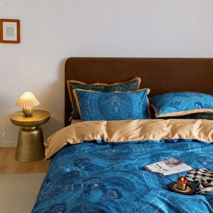 91家纺网 家纺一手货源 找家纺 优然居 2021新款小边款小美风格四件套 马拉丁蓝